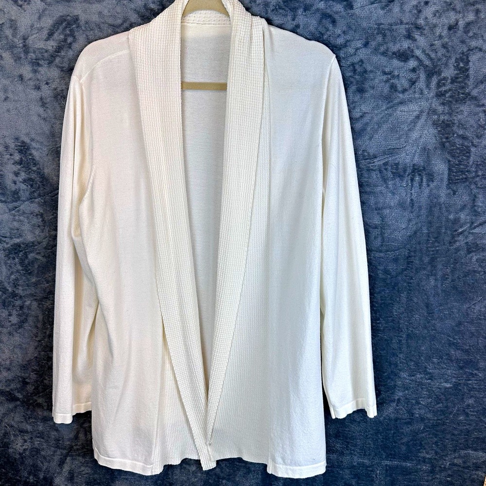 Women's White Knit Cardigan Sweater Open Front Long Sleeve Solid Rayon Nylon